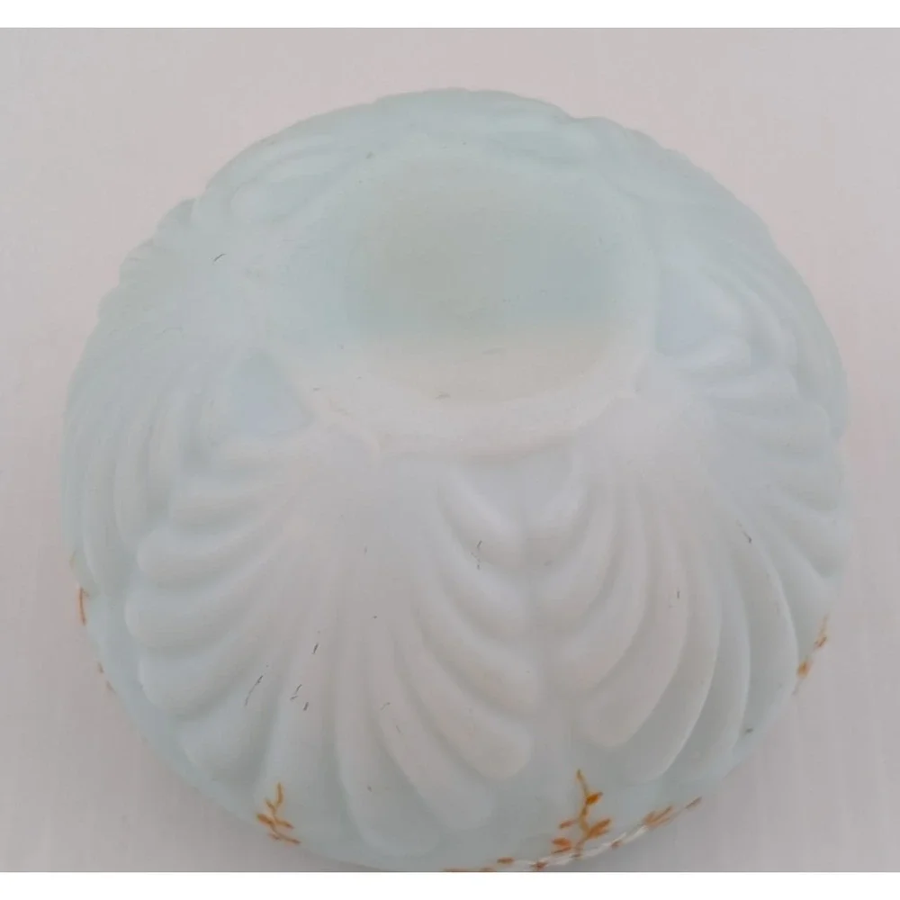 Antique Blue White Rose Bowl Cased Glass Shell Motif Floral Hand Painted Decor